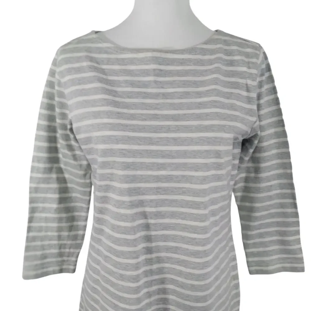 VINEYARD VINES! ASH GRAY & WHITE STRIPED 100% COTTON KNIT LONG SLEEVE DRESS! S - Picture 4 of 12